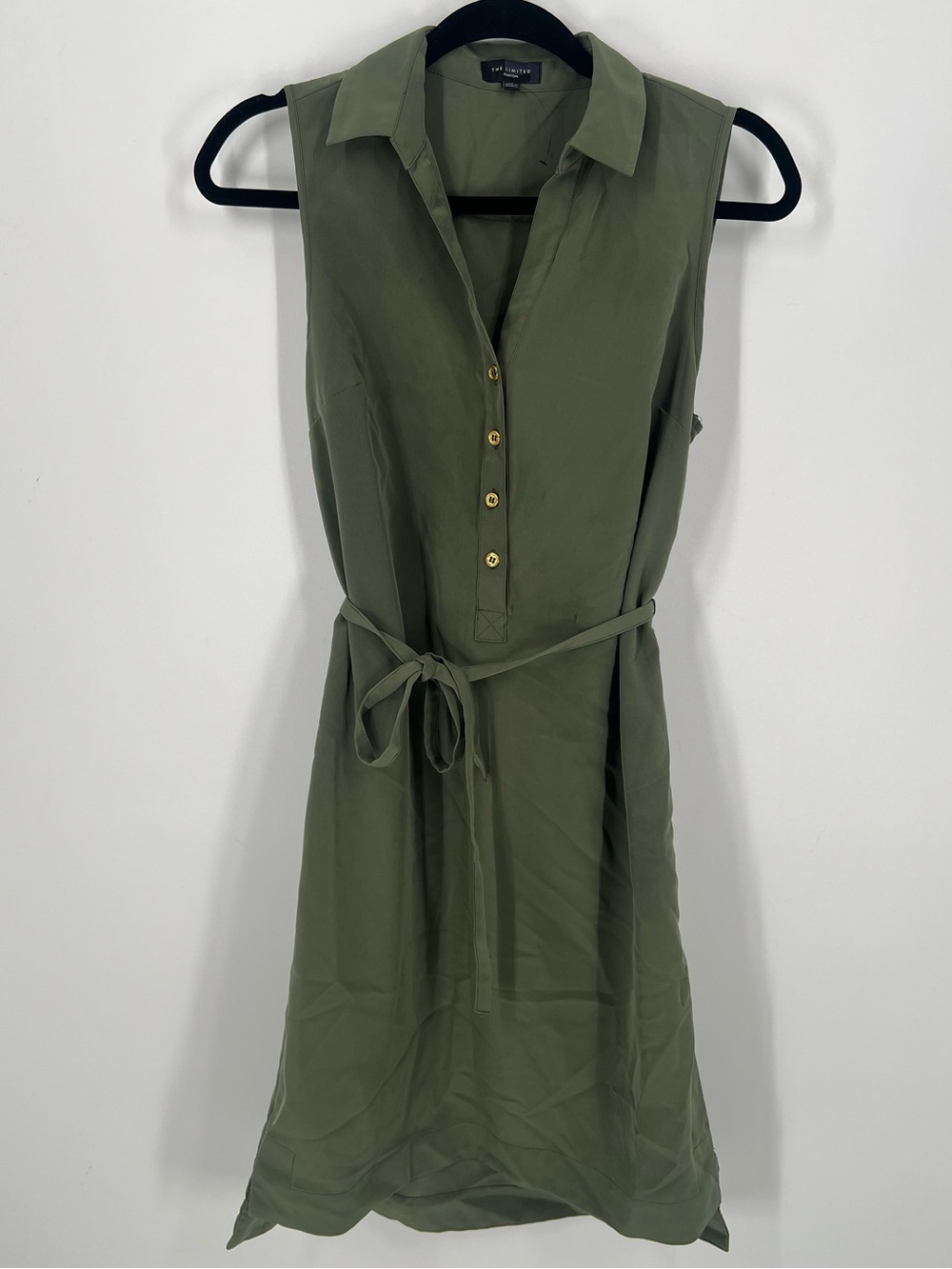 The Limited Ashton Olive Green Tie Waist Sleeveless Shirt Dress Size XS